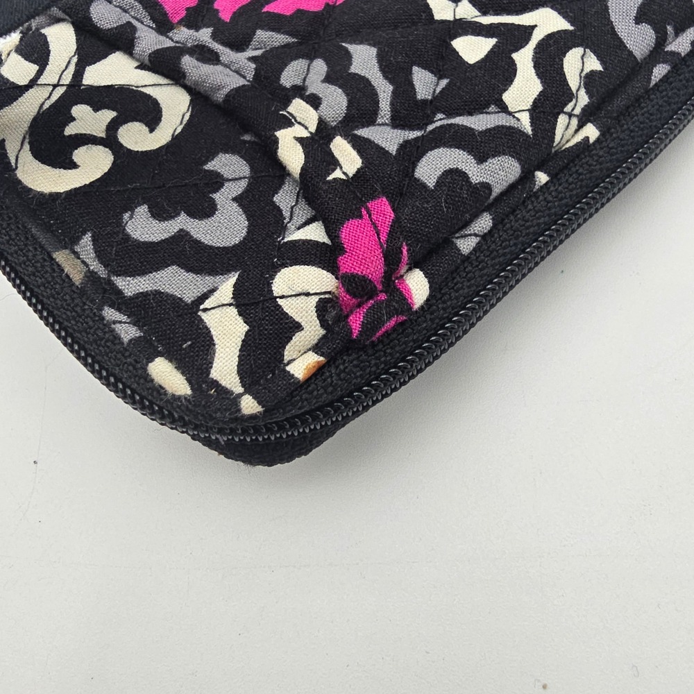 Vera Bradley Wristlet Wallet ID Window Zip Around Black Pink Gray Floral Pattern - Picture 6 of 7